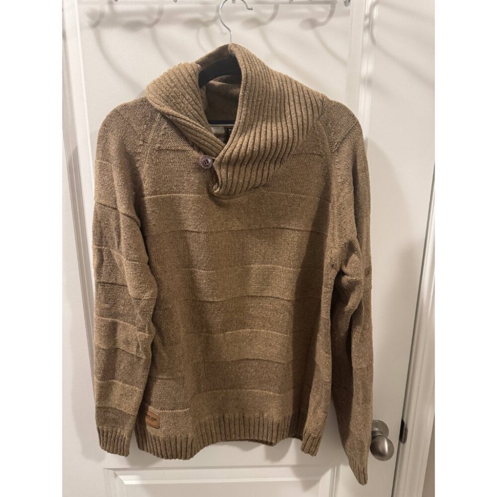 Point Zero Sweater Men L Brown Shawl Collar Knit Button Long Sleeves Pullover - Picture 2 of 10